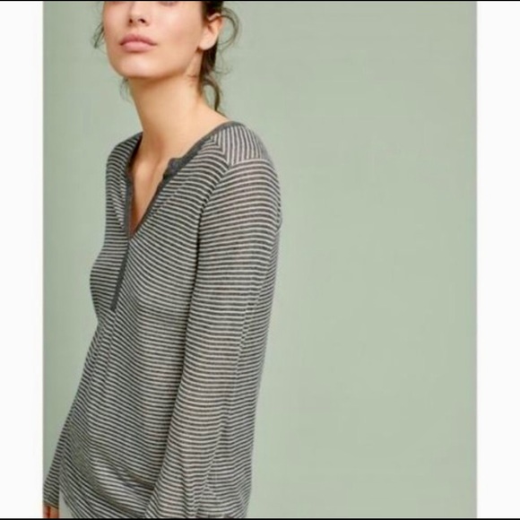 ANTHROPOLOGIE Akemi + Kin Striped Henley Top Large - Picture 5 of 13